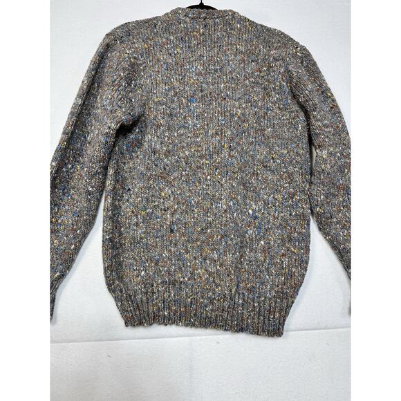 Vintage Irish Wool Fisherman Sweater 4 Diamond Pattern Grey And Multi - Picture 5 of 5